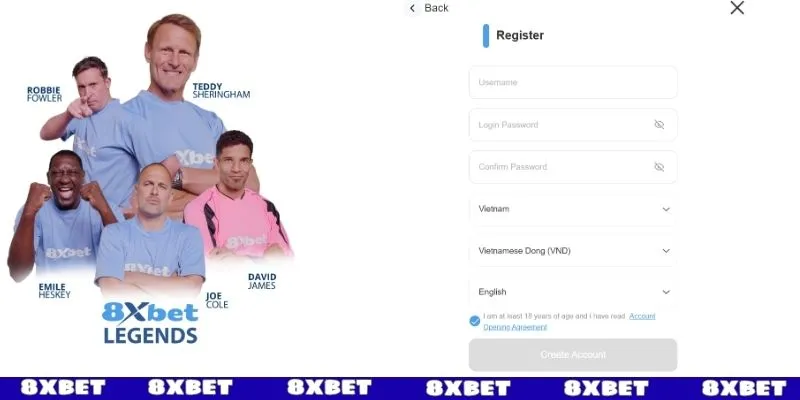 Hướng dẫn nhập thông tin đăng ký 8XBET