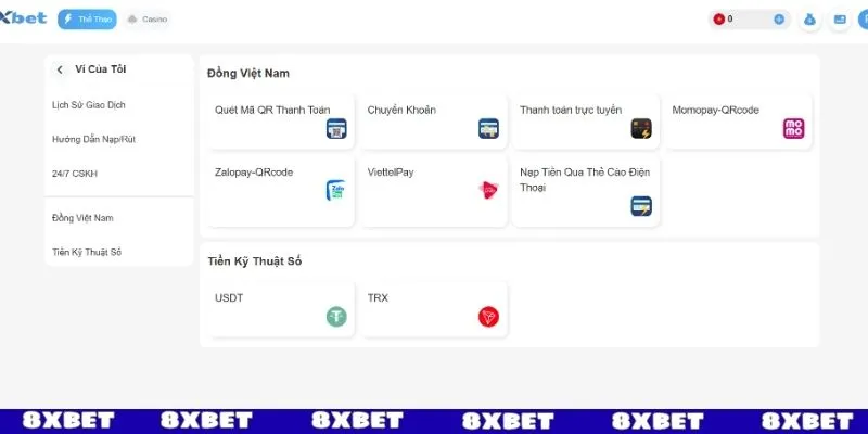 Nạp tiền 8XBET bằng Đồng Việt Nam