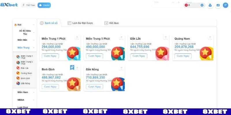Xổ số 8XBET 3 miền truyền thống
