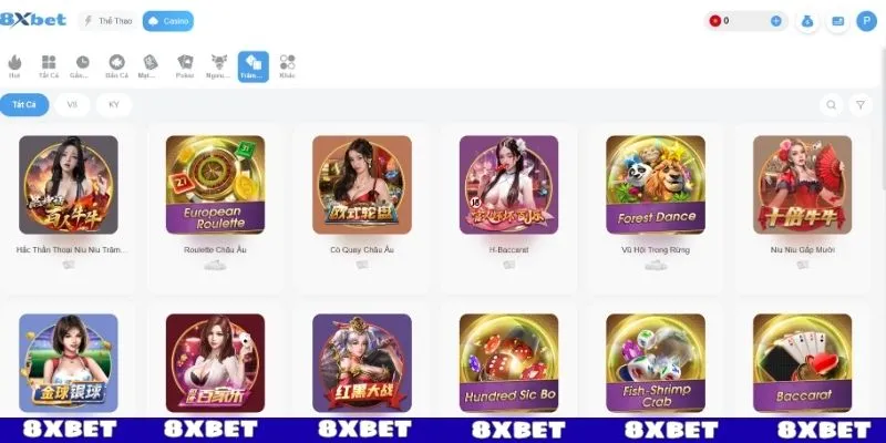 Danh sách Game bài 8XBET được chơi nhiều nhất