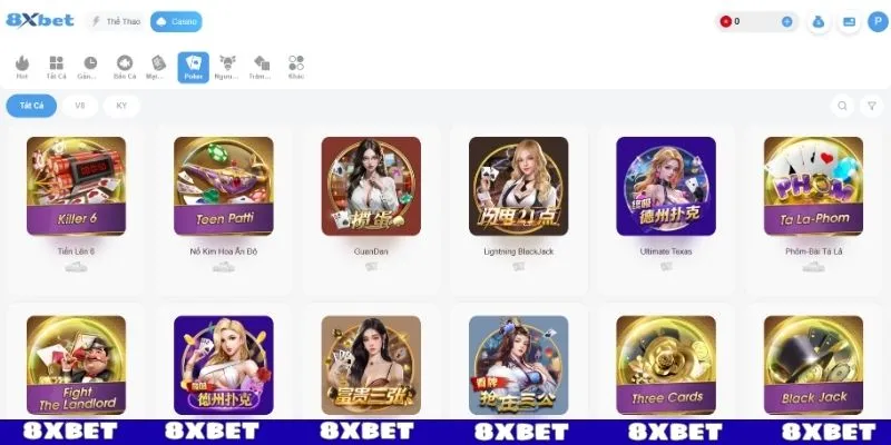 Game bài 8XBET đa dạng, không thiếu thử thách